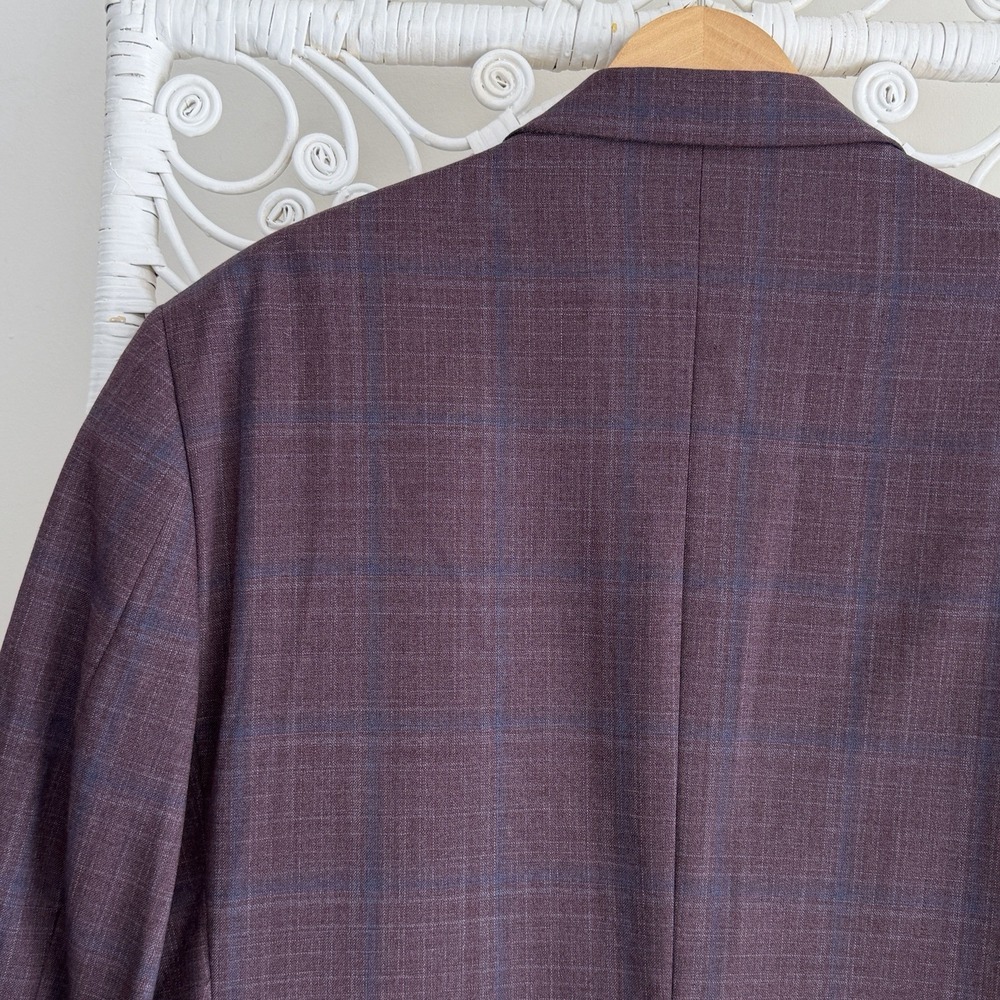 Jos A Bank Blazer Mens 46R Purple Plaid Wool Blend Sport Coat Dinner Jacket - Picture 9 of 13